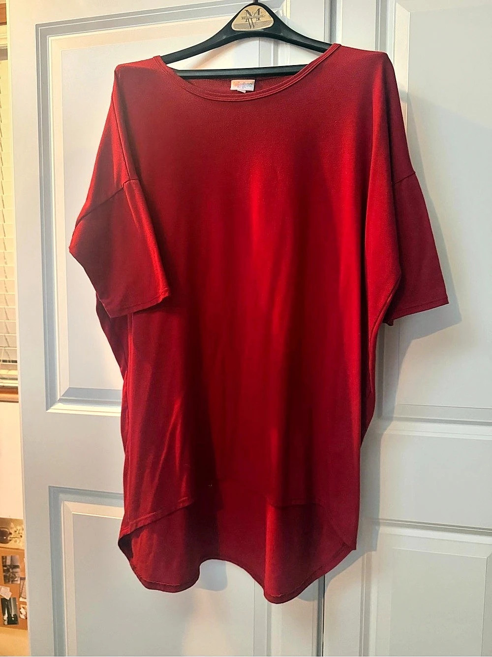 LuLaRoe Red Irma Tunic Top Size L. Fits comfortably like a standard XL / 1X